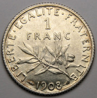 ASSEZ RARE En L'ETAT ! 1 Franc Semeuse 1908, Argent - III° République - 1 Franc