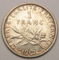 1 Franc Semeuse 1912, Argent - III° République - 1 Franc