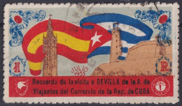 VI-517 CUBA REPUBLICA 1953 CINDERELLA VIAJANTES DEL COMERCIO VISTAN SEVILLA MORRO CASTLE. - Franking Labels