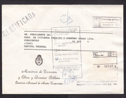 Argentina: Official Registered Cover, 1985?, Postage Paid, R-label, Returned, Retour Cancel, Ministry (traces Of Use) - Storia Postale