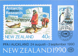 43937. Tarjeta Maxima KISTA (Sverige) 1990. ANTARCTIC Biology Research. PFA Y Auckland - Maximumkarten