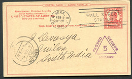 UX37 Postal Card New York NY To SOUTH INDIA MADRAS CENSOR 1940 Cat. $20.00+ - 1921-40