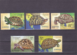 ROMANIA 2021 -  5 STAMPS TURTLES , Stamp Used. - Oblitérés