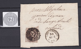 N° 10 A Margé Du Bureau De DISTRIBUTION 94 LICHTERVELDE / Lettre  Vers Oostende  11 3 1860 - 1858-1862 Medallions (9/12)