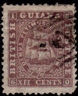 British Guiana 1863 12c Purple Thin Paper Perf 12 Used Partial A0? Cancel - British Guiana (...-1966)