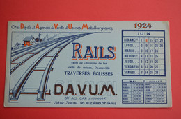 Buvard DAVUM, Rails De Chemins De Fer, Calendrier 1924 - Zonder Classificatie