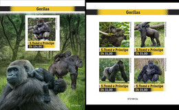 S. Tomè 2021, Animals, Gorillas, 4val In BF +BF IMPERFORATED - Gorilles