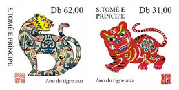S. Tomè 2021, Year Of The Tiger, 2val IMPERFORATED - Astrologie