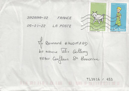 Lettre Avec Deux Timbres Adhésifs A2001 Et A2002 Du Carnet Le Petit Prince (oblitération Du 05/01/2022) - Cartas & Documentos