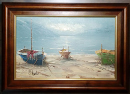 Bateaux Sur La Plage/ Boats On The Beach - Huiles