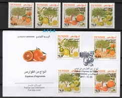 2017-Citrus Fruits Of Tunisia( 4 Values+FDC) // Tunisie 2017- Les Agrumes (4 Valeurs+FDC) - Vegetazione