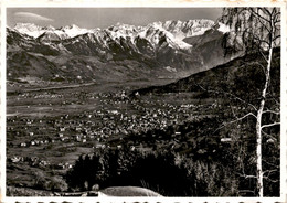 Blick Vom Zollhaus Gamserberg Auf Grabs, Buchs, Vaduz Und Die Rhätikonkette (649) * 25. 1. 1956 - Buchs