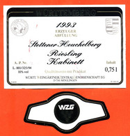 Etiquette + Collerette De Vin D'alsace D'allemagne Riesling Kabinett 1993 à Mogligen - 75 Cl - Riesling