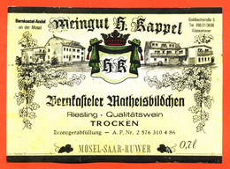 Etiquette De Vin D'alsace Meingut H Kappel Mosel Saar Ruwer Trocken D'allemagne - 70 Cl - Riesling