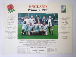 2022 - 1049  RUGBY  :  ENGLAND  WINNERS  1993  (format 21 X 15cm)   XXX - Rugby