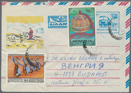 Mongolia: 1971/76, Two Air Mail Stationery Envelopes 60 M. Blue With Uprate Resp - Mongolia