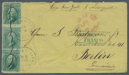 United States: (1868), Vertical Pair And Single Stamp 10c. Green On Cover To Ber - Covers & Documents