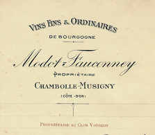 1907 BOURGOGNE GRANDS VINS VENTE DE RECOLTE VIN CLOS VOUGEOT MODOT FAUCONNEY  Prop. A CHAMBOLLE MUSIGNY Cote D’Or - 1900 – 1949