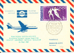 Hungary Card 14-9-1968 KLM Hungarian Olympic Charter Flight To Olympic Games Budapest -Amsterdam - Montreal - Mexico - Lettere