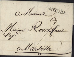 Lettre Accompagnant Connaissement Ballot De Tabac Par Tartane La Martinique 34 Hérault Marque Postale AGDE 9 7 1781 - 1701-1800: Voorlopers XVIII