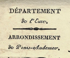 1822 ENTETE ROYAUME DE FRANCE JUSTICE PRESIDENT TRIBUNAL CVIL PONT AUDEMER Eure Sign. Delaman - Documents Historiques