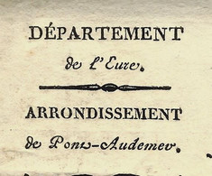 1822 ENTETE ROYAUME DE FRANCE JUSTICE PRESIDENT TRIBUNAL CVIL PONT AUDEMER Eure Sign. Delaman - Historische Dokumente