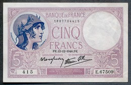 5 Francs 12.12.1940 SUP+   Fay04-17 - 5 F 1917-1940 ''Violet''