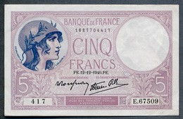 5 Francs 12.12.1940 SUP+   Fay04-17 - 5 F 1917-1940 ''Violet''