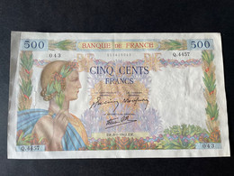 France 500 Francs La Paix 8-1-1942  SUP Date Recherché ! - 500 F 1940-1944 ''La Paix''