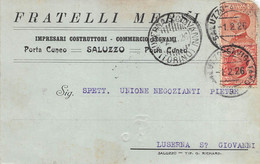 15809" FRATELLI MERSI IMPRESARI COSTRUTTORI-COMMERCIO LEGNAMI-SALUZZO  "-CART. POST. SPED. 1926 - Händler