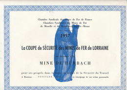 Diplôme : ALGRANGE - Mine Burbach - La Coupe Sécurité Des Mines De Fer De Lorraine (Sainte-Barbe) 1957 - Diplomas Y Calificaciones Escolares
