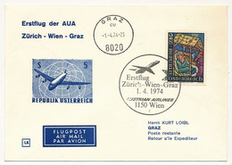 AUTRICHE - Env. - Erstflug ZURICH - WIEN - GRAZ / 1/4/1974 Austrian Airlines - WIEN - Erst- U. Sonderflugbriefe