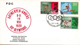 BELGIQUE. Enveloppe 1er Jour De 1968. Première Oblitération Olympique Belge. - Summer 1920: Antwerp