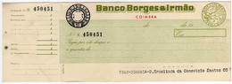 COIMBRA-Portugal, Bank Check / Chèque Bancaire-BANCO BORGES & IRMÃO - Cheques En Traveller's Cheques