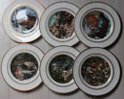 Série Complète 6 Assiettes Porcelaine The King Arthur Plates L'Atelier Art Editions Merlin And The Enchantress Viviane - Plates