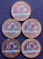 Lot De 5 Pièces 10 Francs RF, Génie De La Bastille: 1988, 1989, 1990, 1991, 1992 - 10 Francs