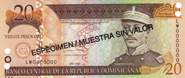 Dominican Republic 20 Pesos 2004 SPECIMEN UNC P-169s4 "free Shipping Via Registered Air Mail" - Dominicaine