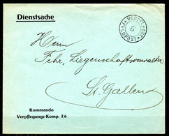 SUISSE. Enveloppe Avec Oblitération De 1917 De Saint Gall. Kommando Verpflegungs-Komp. I/6. - Sellados