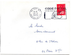 ALPES Hautes - Dépt N° 05 = GAP RP 1972 = FLAMME à DROITE = SECAP Illustrée 'CODE POSTAL / MOT DE PASSE ' - Postleitzahl