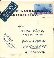 Turkey Cover Sent Air To Germany 1954 ?? Single Franked - Cartas & Documentos