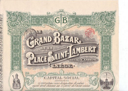Grand Bazar De La Place Saint Lambert - Liège - Action Au Porteur - Titre De 1921 - 55000 Parts - Andere