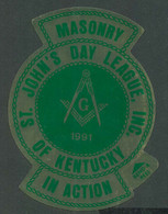 Freemasonry Seal / Label Self Adhesive " St. John;s  Day League Inc. Masonry In Action" Masonic Cinderella - Vrijmetselarij