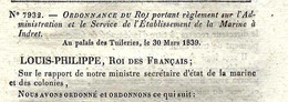 1839 LOI REORGANISATION MARINE FORGES MANUFACTURE ROYALE D’ INDRET Près Nantes Loire Atlantique - Décrets & Lois