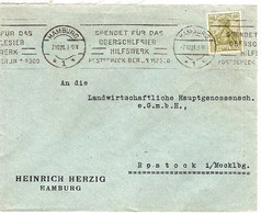 51162 - Deutsches Reich - 1921 - 60Pfg. Germania EF A Bf HAMBURG SPENDET ... OBERSCHLESIER-HILFSWERK .. -> Rostock - Cartas & Documentos