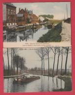 Halle / Hal - Vue Du Canal De Charleroi - 2 Cartes Postales / 2 PK ... Binnenschipen - 1911 ( Verso Zien ) - Halle