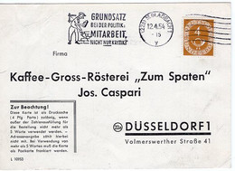 51182 - Bund - 1954 - 4Pfg. Posthorn A DrucksKte M.GLADBACH - GRUNDSATZ BEI DER POLITIK ... -> Duesseldorf - Briefe U. Dokumente