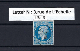 Frankreich Mi.13 Losange De Paris Type Caractere Baton Letter N: 3, Rue De L`Echelle - 1853-1860 Napoleon III