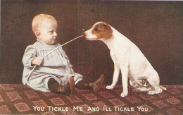 "Baby And Dog. You Tickle Me And I'll Tickle You" Lovely Old Vintage American Postcard - Perros