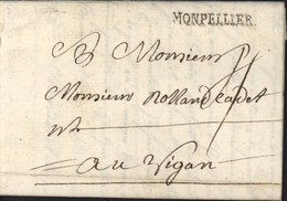 Hérault 34 Marque Postale Monpellier 31X3,5 Lenain N°9 Montpellier Pour Le Vigan - 1701-1800: Vorläufer XVIII