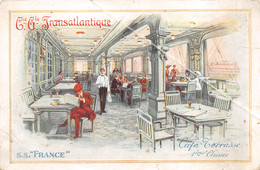 Paquebot (Bateaux) - Cie Gle Transatlantique - S.S. France - Café Terrasse 1ères Classes - Steamers